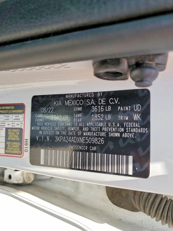 57967806 :رقم المزاد ، 3KPA24ADXNE509826 vin ، 2022 Kia Rio مزاد بيع