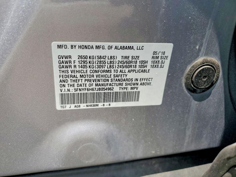 Продаж на аукціоні авто 2018 Honda Pilot, vin: 5FNYF6H67JB054962, номер лоту: 85969105
