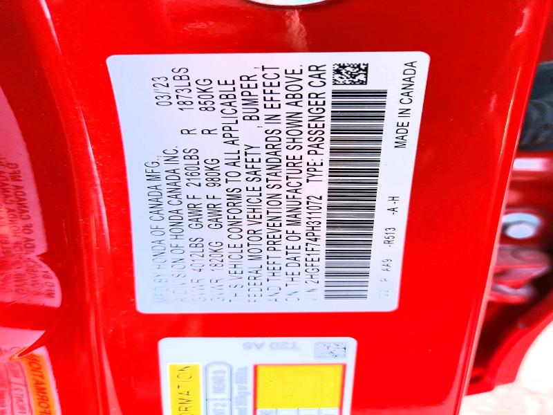 Aukcja sprzedaży 2023 Honda Civic, vin: 2HGFE1F74PH311072, numer aukcji: 57056516
