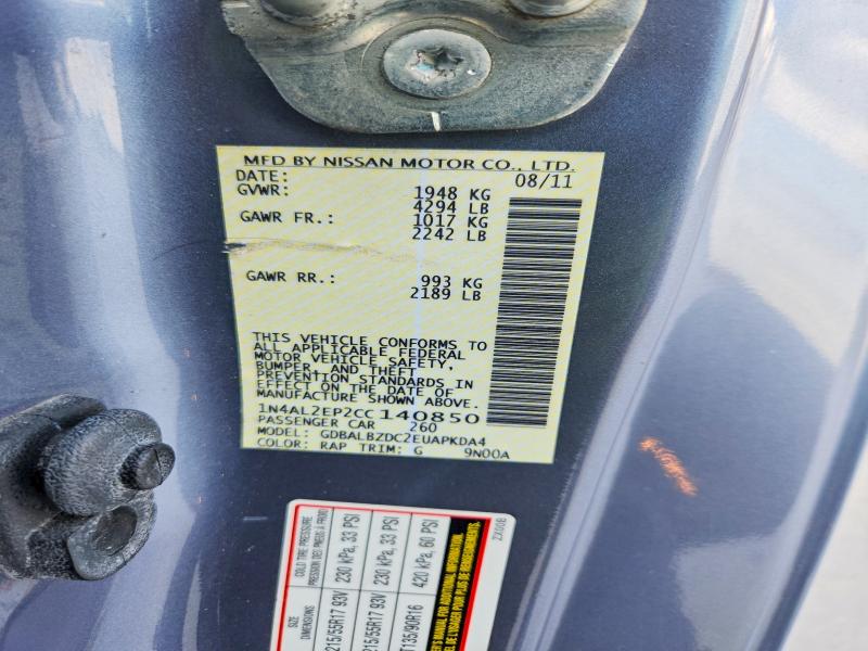 56236796 :رقم المزاد ، 1N4AL2EP2CC140850 vin ، 2012 Nissan Altima مزاد بيع
