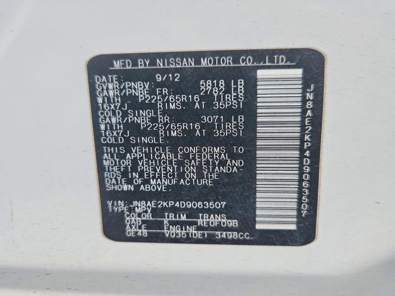 Aukcja sprzedaży 2013 Nissan Quest, vin: JN8AE2KP4D9063507, numer aukcji: 57943986