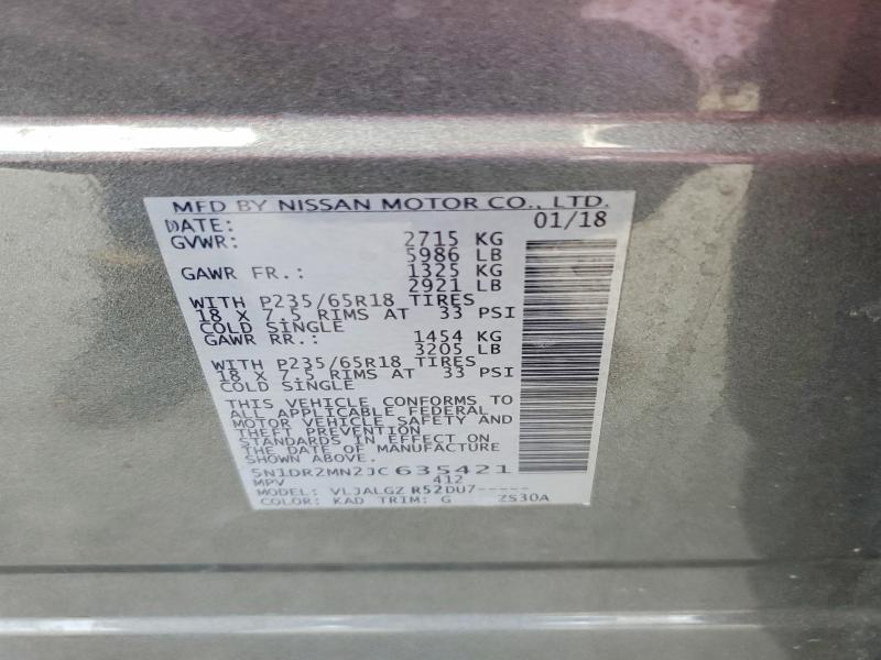 2018 Nissan Pathfinder მანქანა იყიდება აუქციონზე, vin: 5N1DR2MN2JC635421, აუქციონის ნომერი: 56420066
