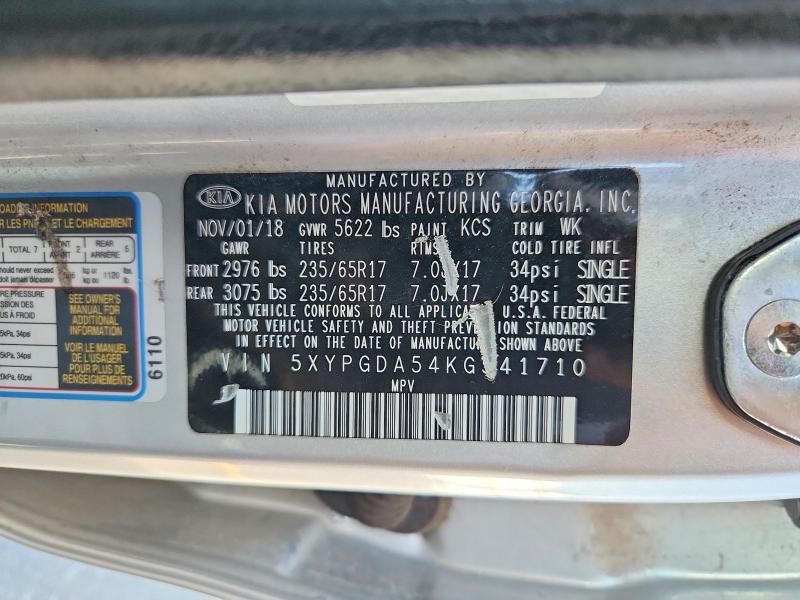 Продаж на аукціоні авто 2019 Kia Sorento, vin: 5XYPGDA54KG541710, номер лоту: 57048706