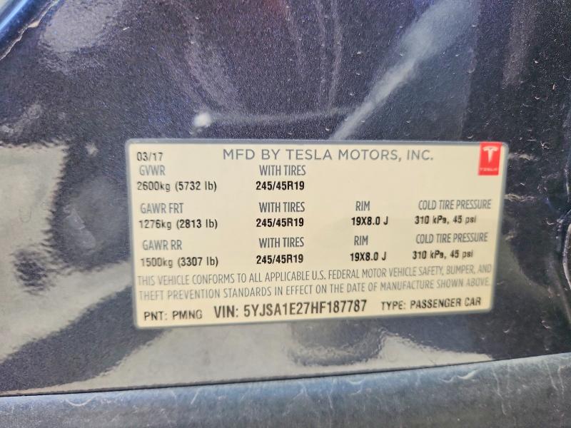 2017 Tesla Model S მანქანა იყიდება აუქციონზე, vin: 5YJSA1E27HF187787, აუქციონის ნომერი: 51377646