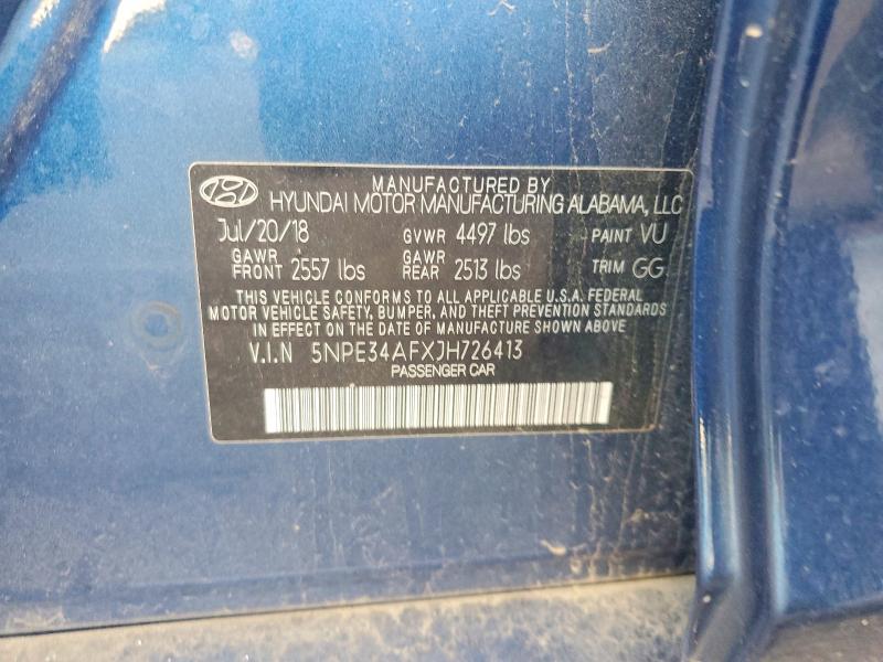 2018 Hyundai Sonata მანქანა იყიდება აუქციონზე, vin: 5NPE34AFXJH726413, აუქციონის ნომერი: 56392386