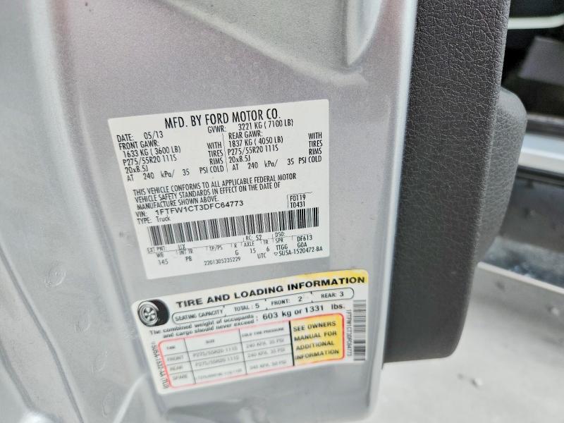 2013 Ford F150 მანქანა იყიდება აუქციონზე, vin: 1FTFW1CT3DFC64773, აუქციონის ნომერი: 58227756