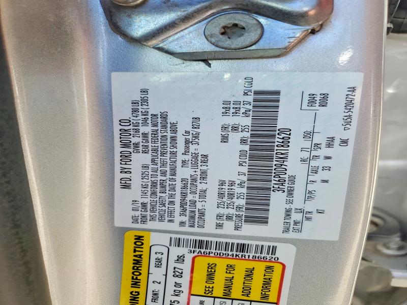 Aukcja sprzedaży 2019 Ford Fusion, vin: 3FA6P0D94KR186620, numer aukcji: 57844826