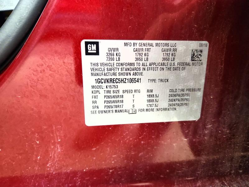 2017 Chevrolet Silverado მანქანა იყიდება აუქციონზე, vin: 1GCVKREC5HZ106541, აუქციონის ნომერი: 56776426