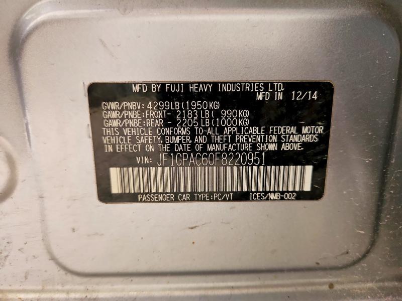 Продаж на аукціоні авто 2015 Subaru Impreza, vin: JF1GPAC60F8220951, номер лоту: 57718426