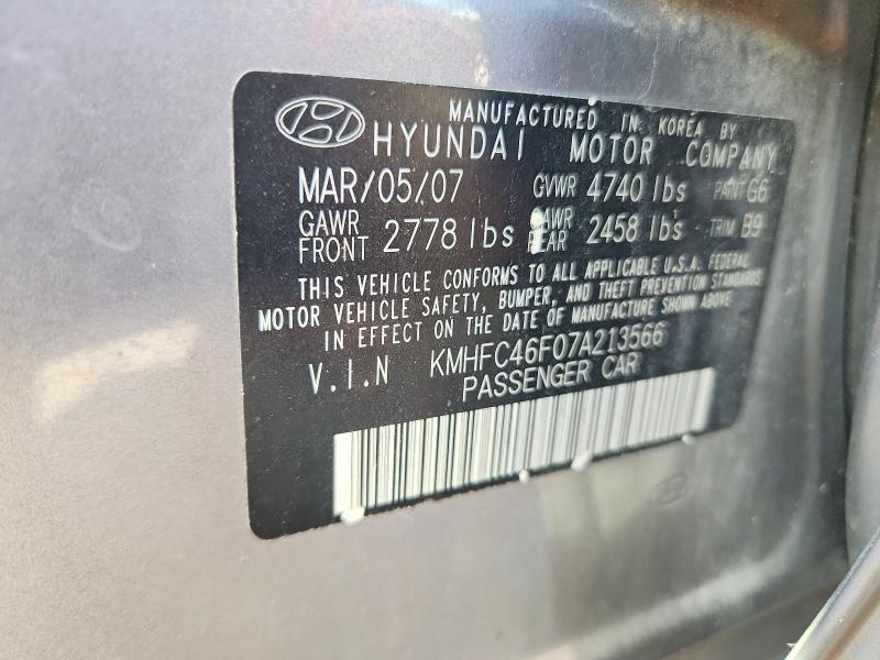 56468756 :رقم المزاد ، KMHFC46F07A213566 vin ، 2007 Hyundai Azera مزاد بيع