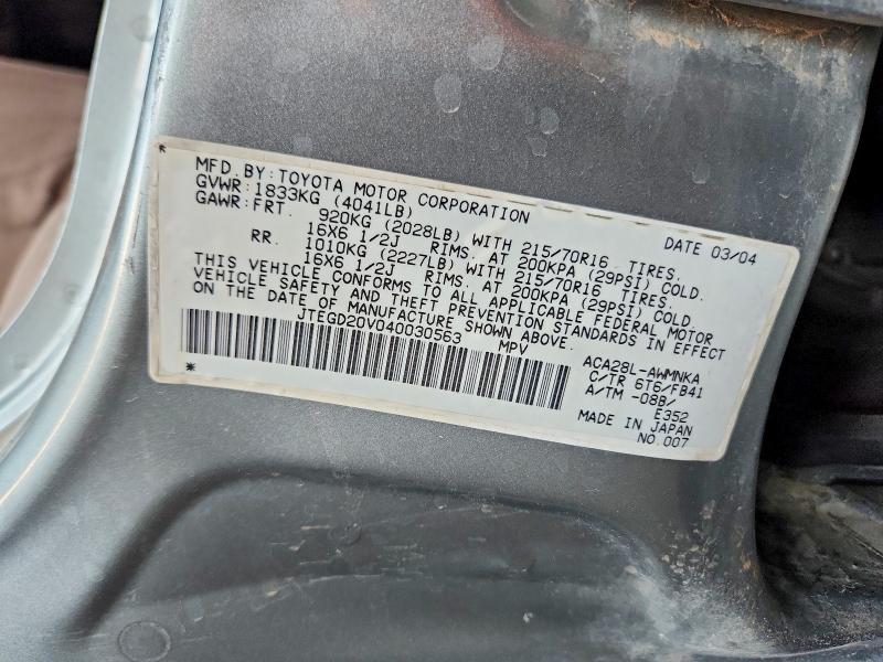 Продаж на аукціоні авто 2004 Toyota Rav4, vin: JTEGD20V040030563, номер лоту: 55396606