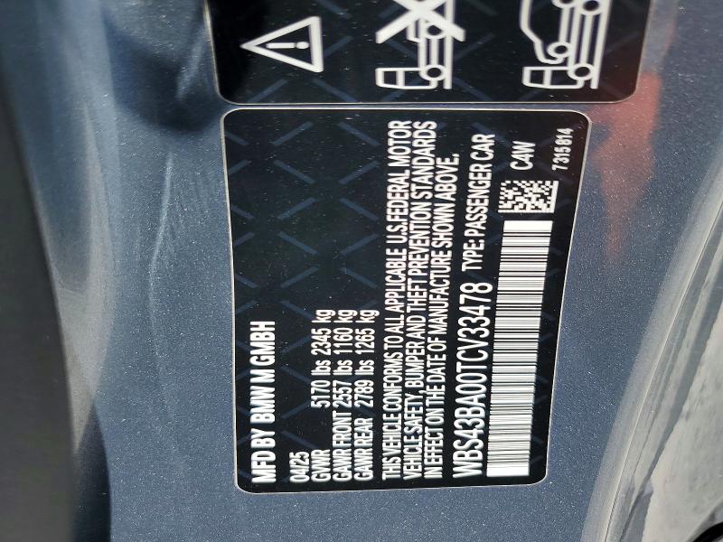 57567036 :رقم المزاد ، WBS43BA00TCV33478 vin ، 2026 Bmw M4 مزاد بيع