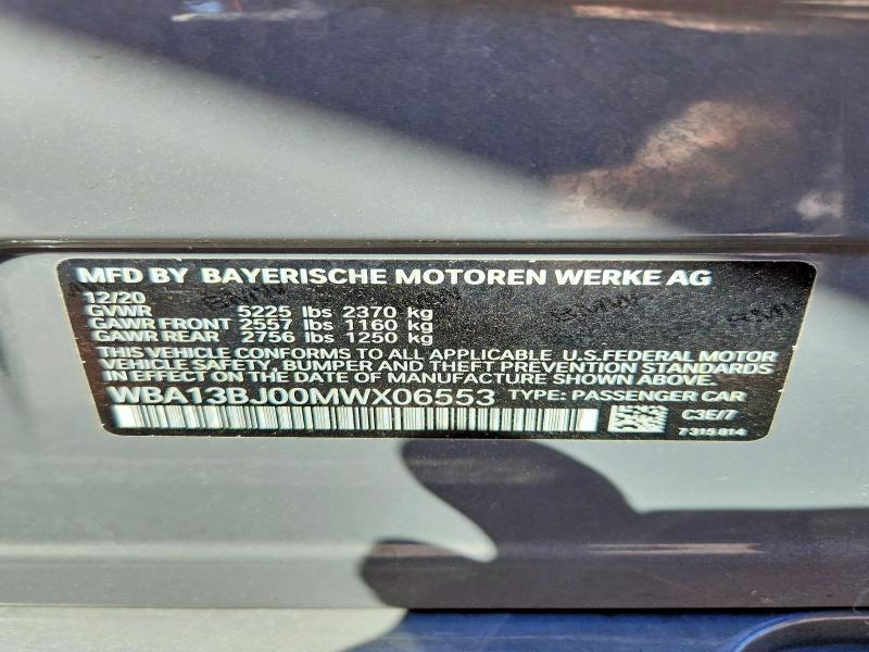 58930736 :رقم المزاد ، WBA13BJ00MWX06553 vin ، 2021 Bmw 530 مزاد بيع