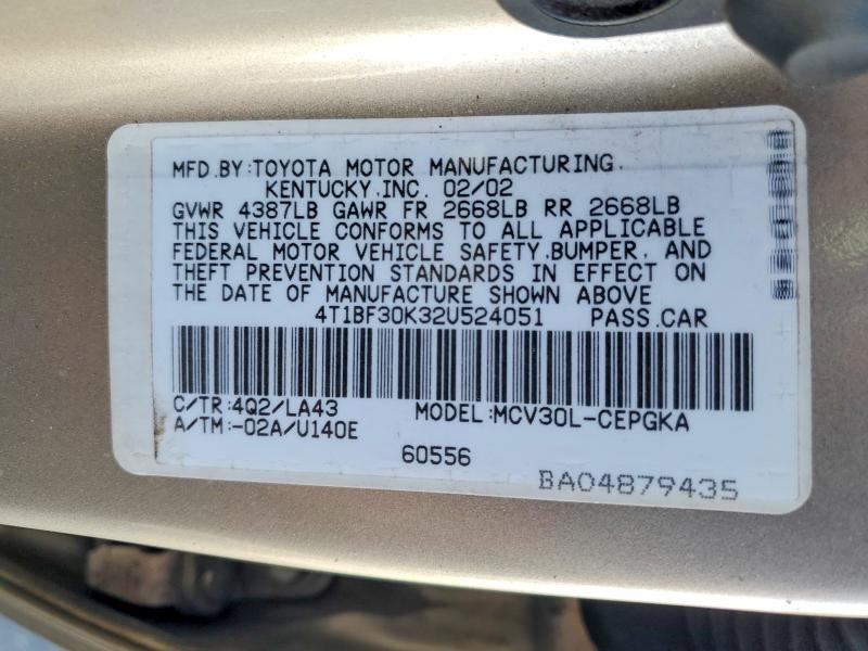 Продажа на аукционе авто 2002 Toyota Camry, vin: 4T1BF30K32U524051, номер лота: 56137216