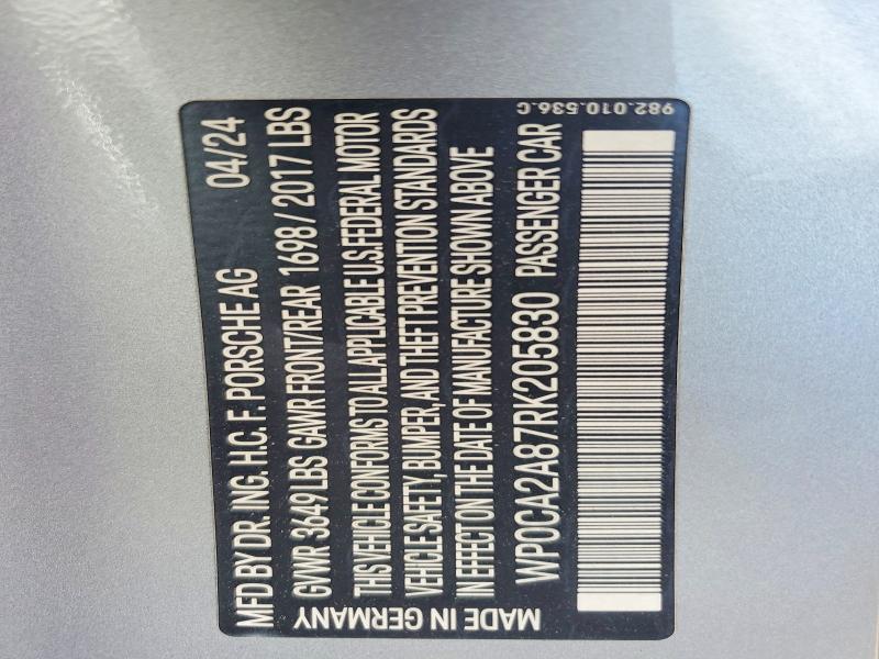 2024 Porsche Boxster მანქანა იყიდება აუქციონზე, vin: WP0CA2A87RK205830, აუქციონის ნომერი: 54510646