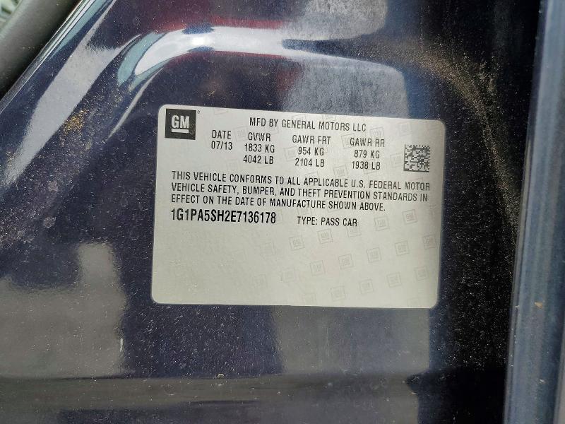 56615406 :رقم المزاد ، 1G1PA5SH2E7136178 vin ، 2014 Chevrolet Cruze مزاد بيع