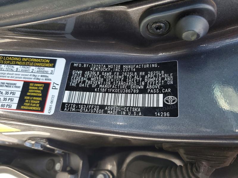 Продажа на аукционе авто 2014 Toyota Camry, vin: 4T1BF1FK0EU386789, номер лота: 55959116