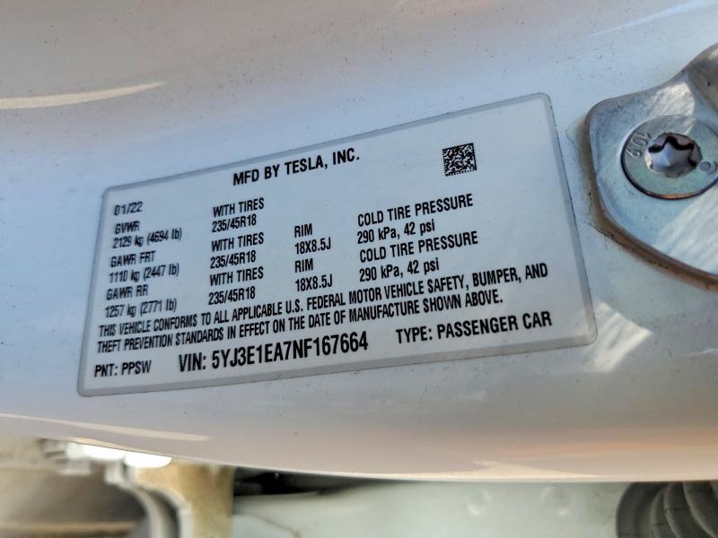 Auction sale of the 2022 Tesla Model 3, vin: 5YJ3E1EA7NF167664, lot number: 51262126