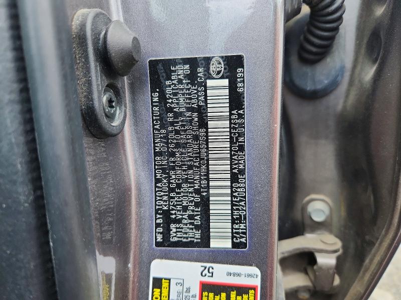 Aukcja sprzedaży 2018 Toyota Camry, vin: 4T1B11HK0JU657596, numer aukcji: 55161436