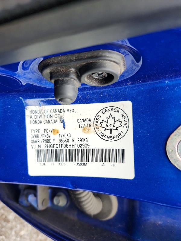 2017 Honda Civic მანქანა იყიდება აუქციონზე, vin: 2HGFC1F96HH102909, აუქციონის ნომერი: 55240736