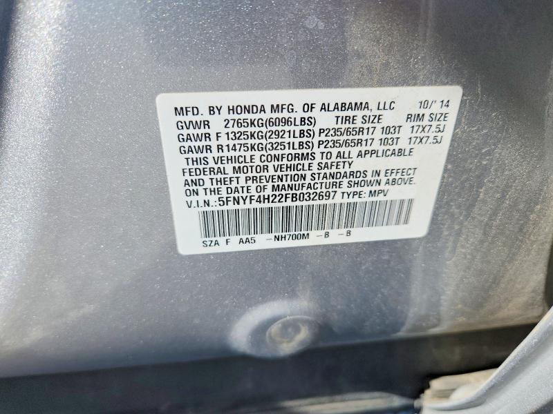 Продажа на аукционе авто 2015 Honda Pilot, vin: 5FNYF4H22FB032697, номер лота: 57756286