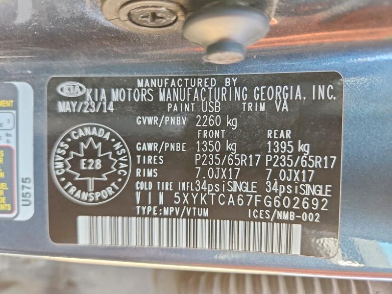 Продаж на аукціоні авто 2015 Kia Sorento, vin: 5XYKTCA67FG602692, номер лоту: 59010496
