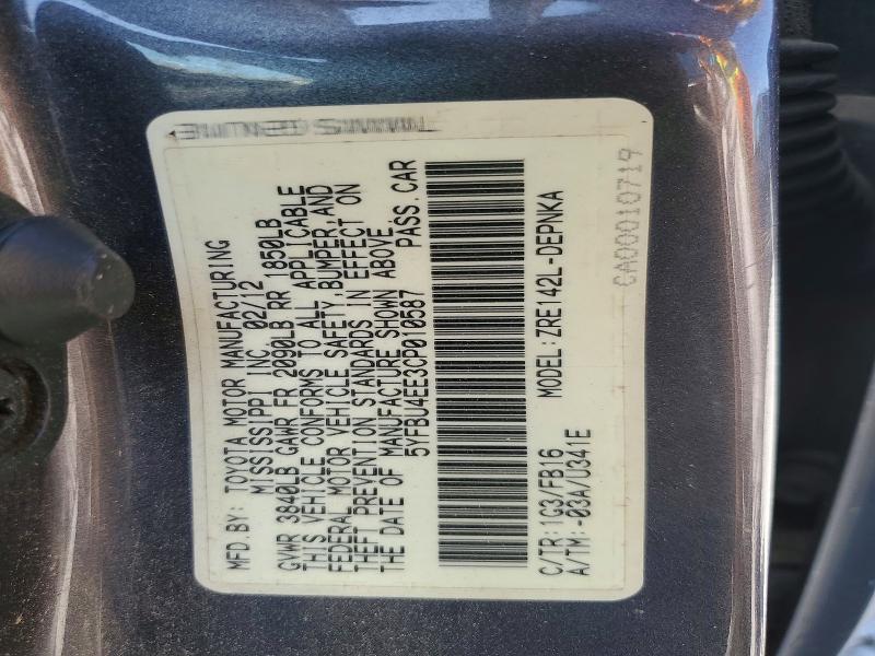 Продажа на аукционе авто 2012 Toyota Corolla, vin: 5YFBU4EE3CP010587, номер лота: 56930496