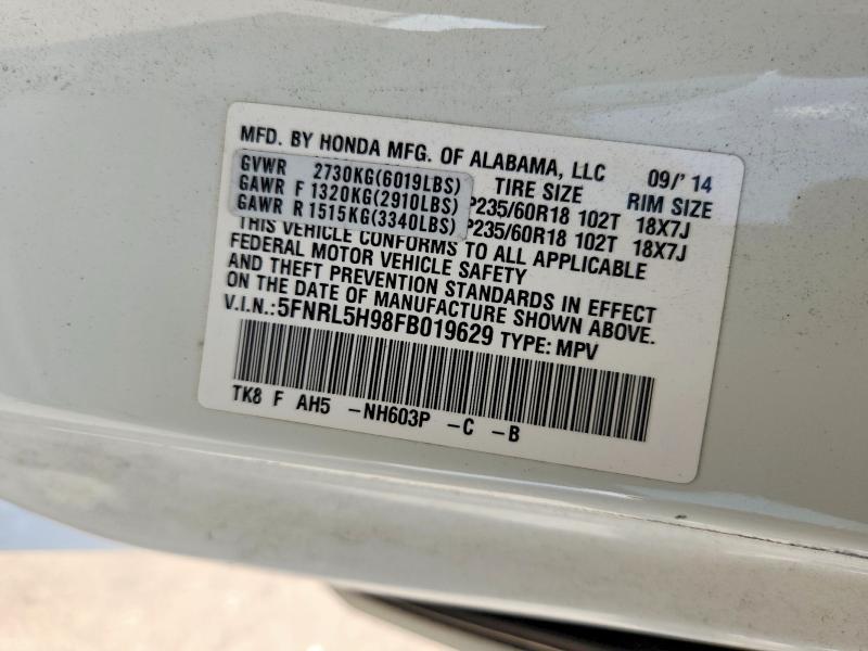Aukcja sprzedaży 2015 Honda Odyssey, vin: 5FNRL5H98FB019629, numer aukcji: 58804466