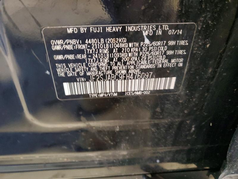 Aukcja sprzedaży 2015 Subaru Forester, vin: JF2SJABC9FH476097, numer aukcji: 55546726