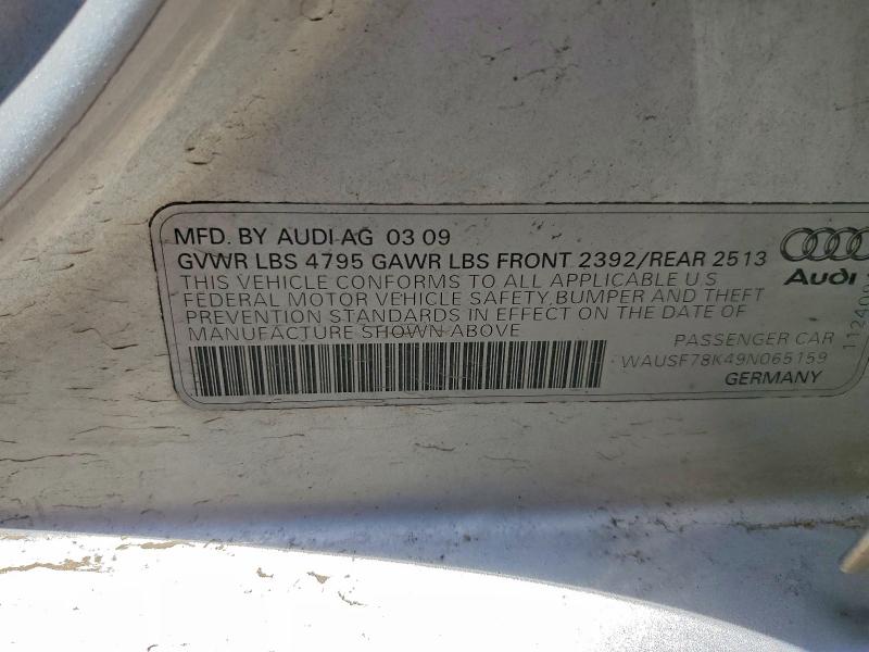 Продаж на аукціоні авто 2009 Audi A4, vin: WAUSF78K49N065159, номер лоту: 56939096