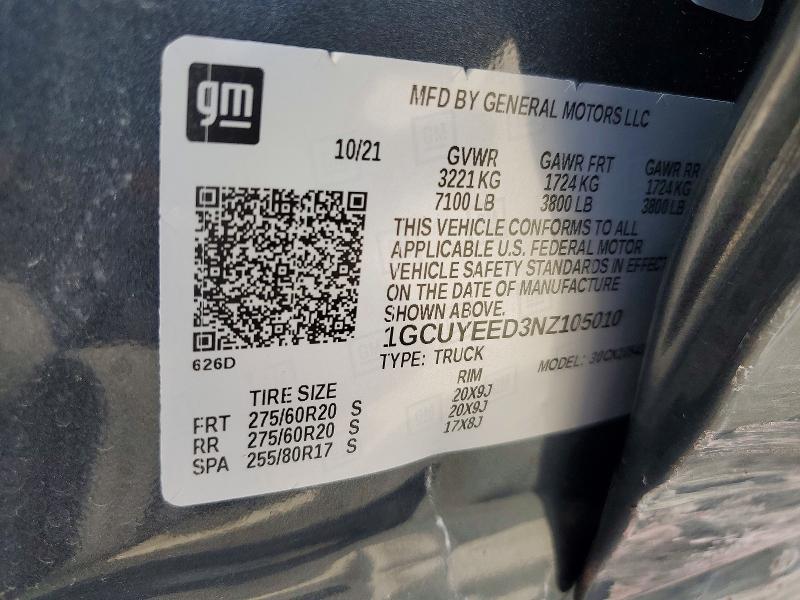 Продаж на аукціоні авто 2022 Chevrolet Silverado Ltd, vin: 1GCUYEED3NZ105010, номер лоту: 55737396