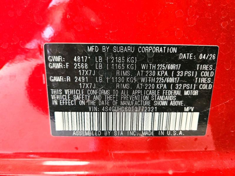 2026 Subaru Crosstrek მანქანა იყიდება აუქციონზე, vin: 4S4GUHD60T3772321, აუქციონის ნომერი: 57198226
