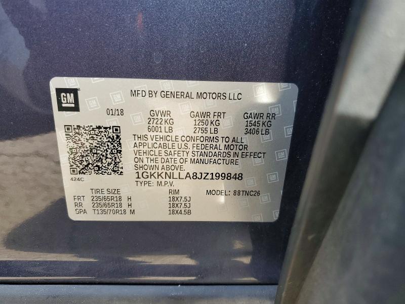 55646436 :رقم المزاد ، 1GKKNLLA8JZ199848 vin ، 2018 Gmc Acadia مزاد بيع