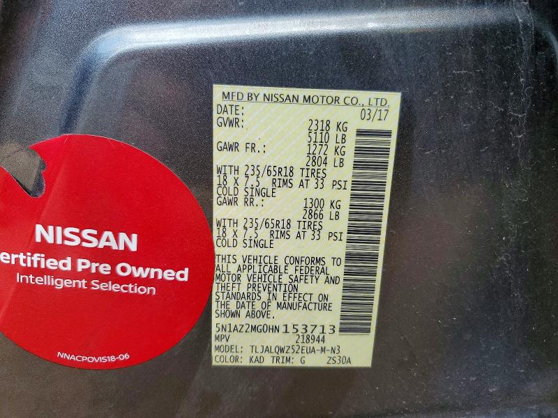 Aukcja sprzedaży 2017 Nissan Murano, vin: 5N1AZ2MG0HN153713, numer aukcji: 58798196