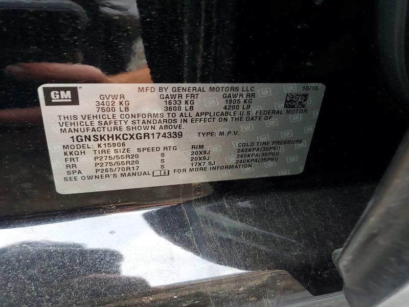 Aukcja sprzedaży 2016 Chevrolet Suburban, vin: 1GNSKHKCXGR174339, numer aukcji: 58967046