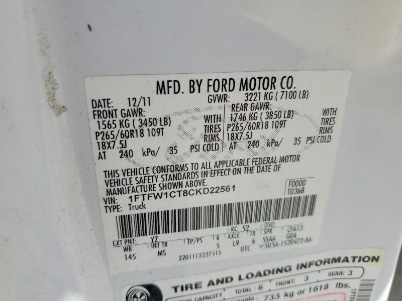 Aukcja sprzedaży 2012 Ford F150, vin: 1FTFW1CT8CKD22561, numer aukcji: 55968996