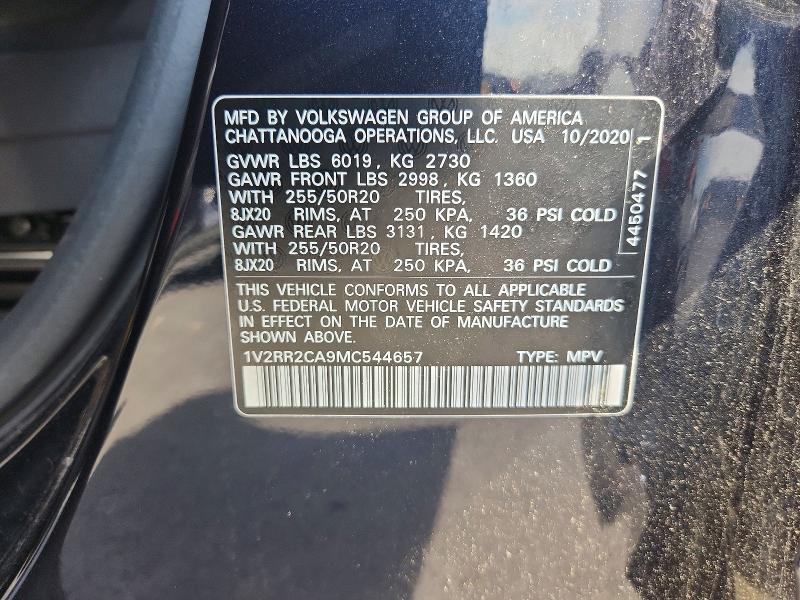 2021 Volkswagen Atlas მანქანა იყიდება აუქციონზე, vin: 1V2RR2CA9MC544657, აუქციონის ნომერი: 56524806