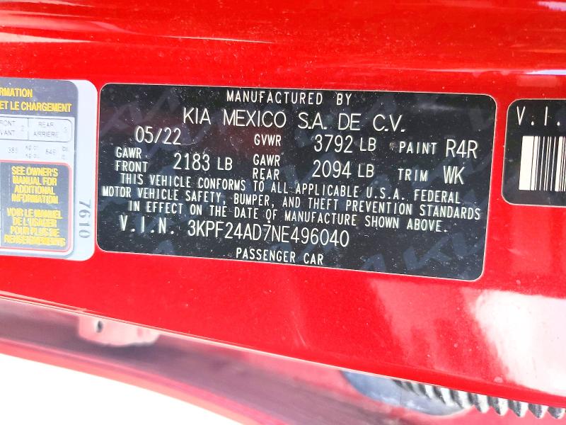 Продажа на аукционе авто 2022 Kia Forte, vin: 3KPF24AD7NE496040, номер лота: 57740296