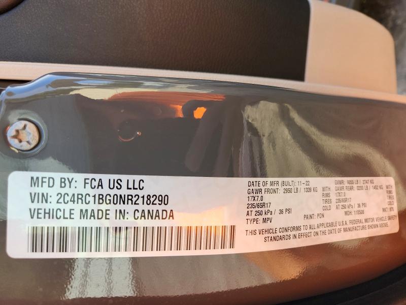 2022 Chrysler Pacifica მანქანა იყიდება აუქციონზე, vin: 2C4RC1BG0NR218290, აუქციონის ნომერი: 57949286