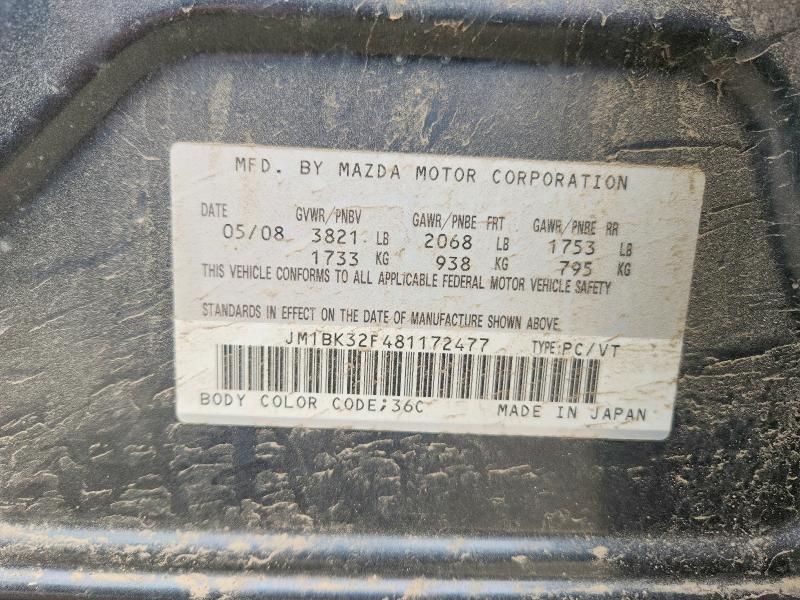 56843606 :رقم المزاد ، JM1BK32F481172477 vin ، 2008 Mazda 3 مزاد بيع