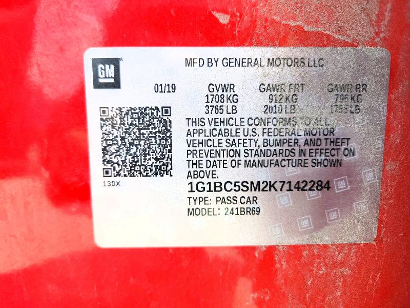 55621736 :رقم المزاد ، 1G1BC5SM2K7142284 vin ، 2019 Chevrolet Cruze مزاد بيع