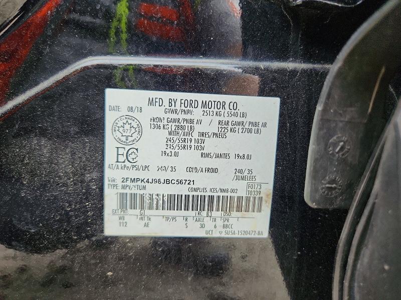 58111396 :رقم المزاد ، 2FMPK4J98JBC56721 vin ، 2018 Ford Edge مزاد بيع