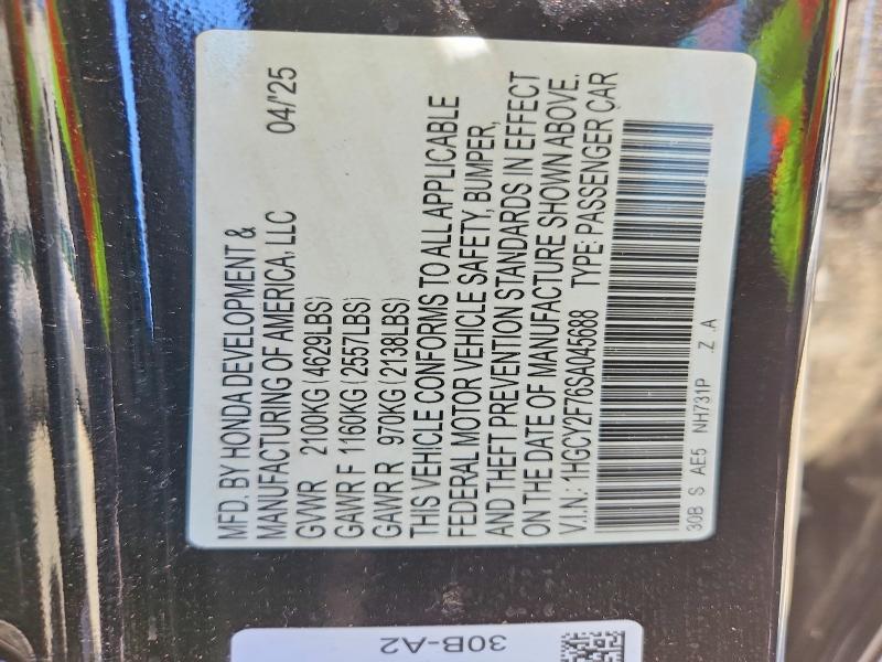 Aukcja sprzedaży 2025 Honda Accord, vin: 1HGCY2F76SA045688, numer aukcji: 56741726