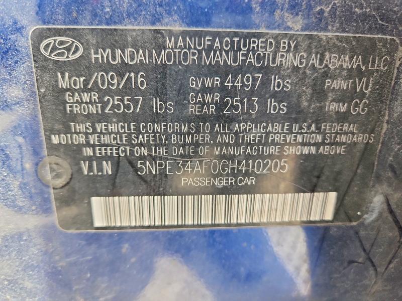 58395306 :رقم المزاد ، 5NPE34AF0GH410205 vin ، 2016 Hyundai Sonata مزاد بيع