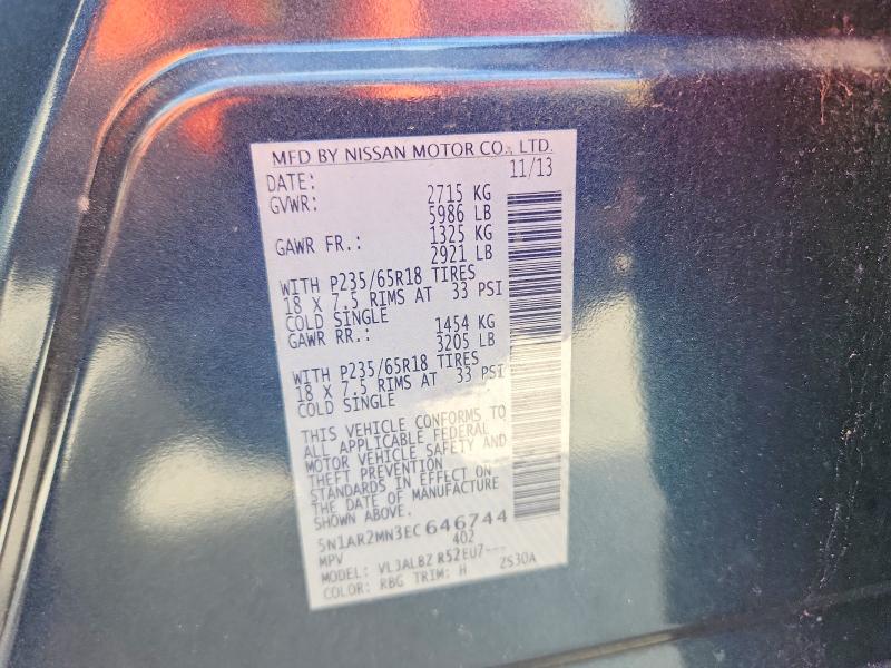 Продажа на аукционе авто 2014 Nissan Pathfinder, vin: 5N1AR2MN3EC646744, номер лота: 55348136