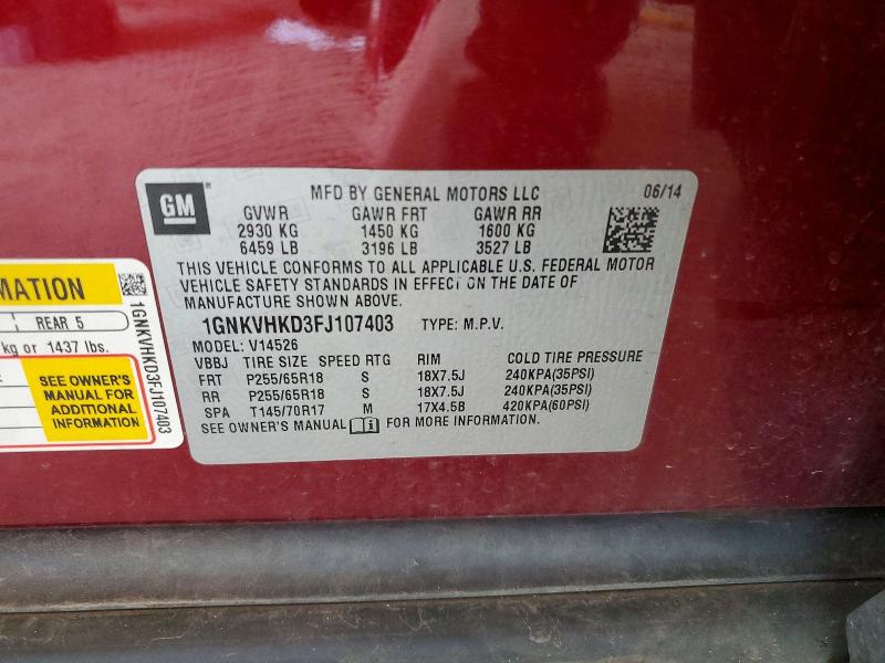 Aukcja sprzedaży 2015 Chevrolet Traverse, vin: 1GNKVHKD3FJ107403, numer aukcji: 54864206