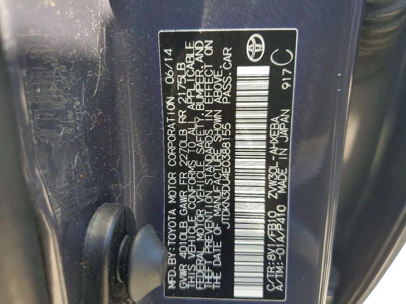 56285436 :رقم المزاد ، JTDKN3DU4E0388155 vin ، 2014 Toyota Prius مزاد بيع