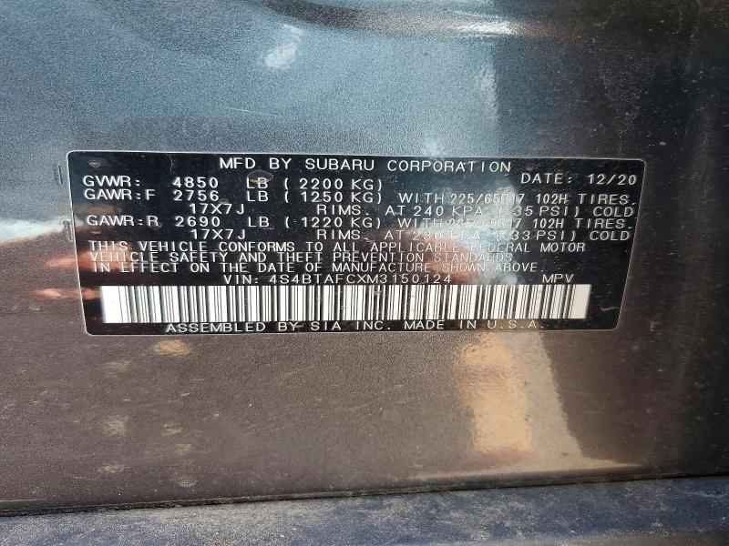 Aukcja sprzedaży 2021 Subaru Outback, vin: 4S4BTAFCXM3150124, numer aukcji: 56245966
