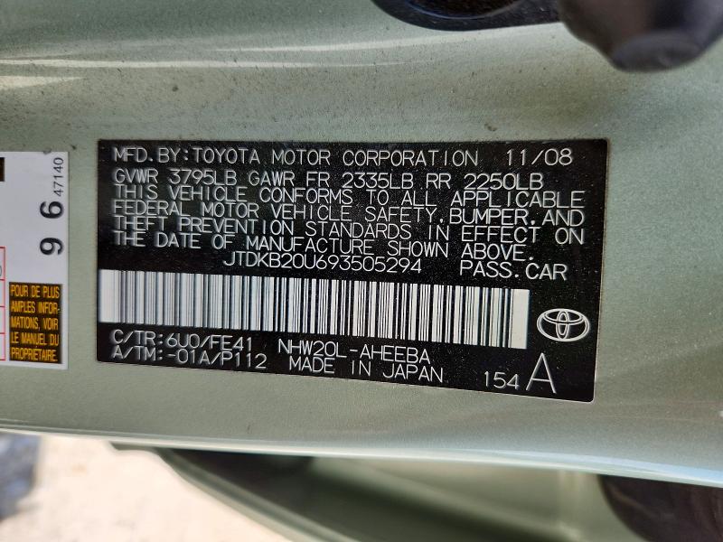 Aukcja sprzedaży 2009 Toyota Prius, vin: JTDKB20U693505294, numer aukcji: 56649126