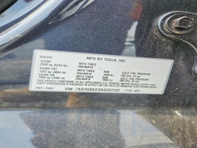 2024 Tesla Model Y მანქანა იყიდება აუქციონზე, vin: 7SAYGDEE5RA283102, აუქციონის ნომერი: 56521836